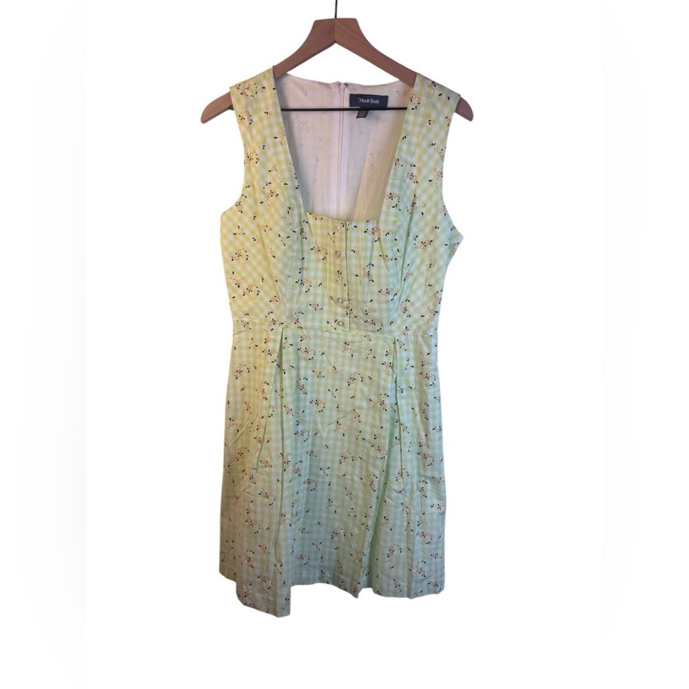 Modcloth Meet Me at Hanging Rock Fit and Flare Dress Green White Gingham Medium